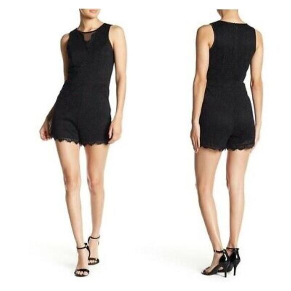 NEW Bebe Black Lace Floral Romper Sleeveless Back Zip Short Size 12 - Picture 1 of 8